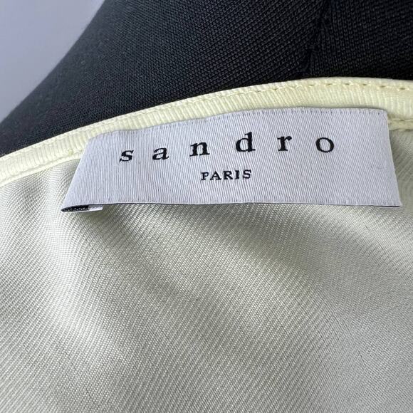 SANDRO Renza Bow Light Yellow V-Neckline 3/4 Sleeve Blouse Top Size 2 NEW - Picture 7 of 9